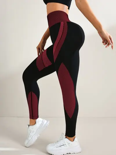 Nahtlose Yoga-Leggings mit hohem Bund, schwarz gestreift - 11