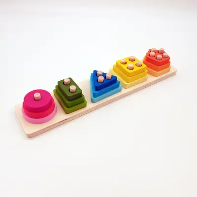 Wooden Educational Geometric Shape Matching Toy, Four and Five Post Sets - 11