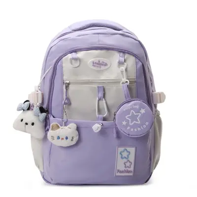 Leichter Schulrucksack im koreanischen Stil mit Farbblockdesign - 11