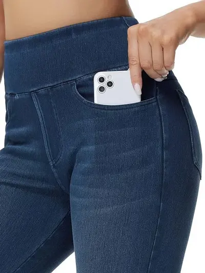 Damen-Skinny-Jeans mit hohem Bund, elastisch, vier Taschen