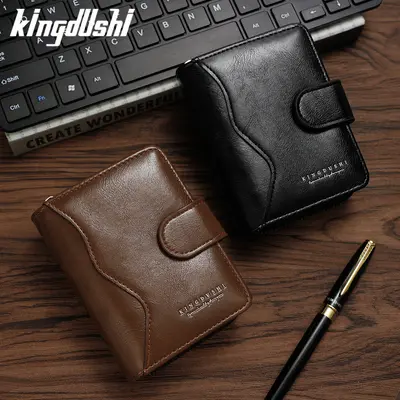Oil Wax Leather Men's Vertical Wallet, Zipper and Snap Closure - 2