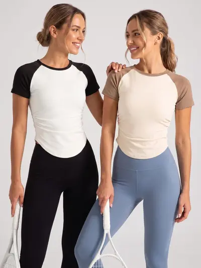 Women's Yoga Set with Slimming Effect and Short-Sleeve Top - 5