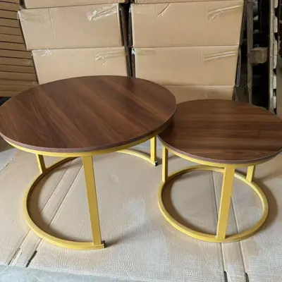 2-in-1 Round Wooden Coffee Table, Walnut Color - 10