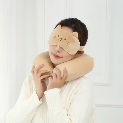 Cartoon U-shaped neck pillow, PP cotton filled, with eye mask