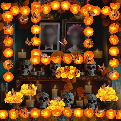 LED Marigold Flower Garland, Day of the Dead Decoration - 2