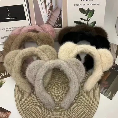 Imitation Mink Plush Headband with Bear Ears for Women