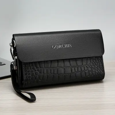 Men's Clutch Bag with Combination Lock, Crocodile Pattern, Multiple Card Slots - 7