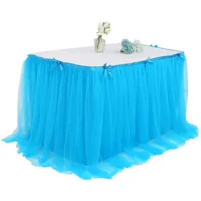 Europäische und amerikanische rechteckige Tischdecke 3 Meter Geburtstag Süßigkeitstisch Party Tisch Tischumhang Stoff elastisches Netz gekräuselt Hochzeit - 11