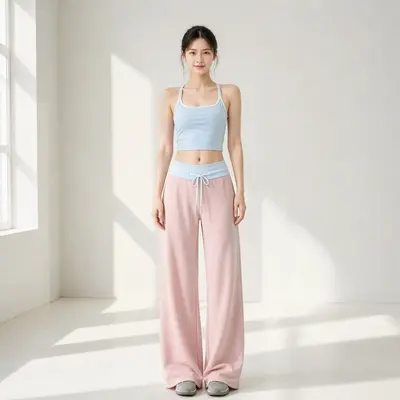 Kontrast renkli yoga pantolonu, geniş kesim, hızlı kuruyan