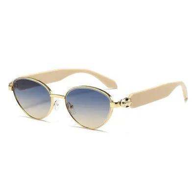 Cat-Eye Sonnenbrille mit ovalem kleinem Rahmen, Metall, Schlangenkopf-Design - 5