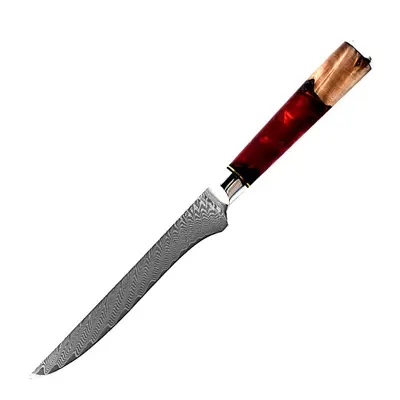 Damaskus-Küchenmesserset, roter Harzgriff, japanischer Stil - 11