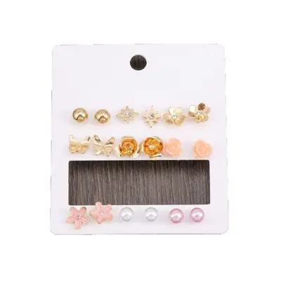Multi-Pair Earring and Stud Set, Alloy Card-Mounted Earrings