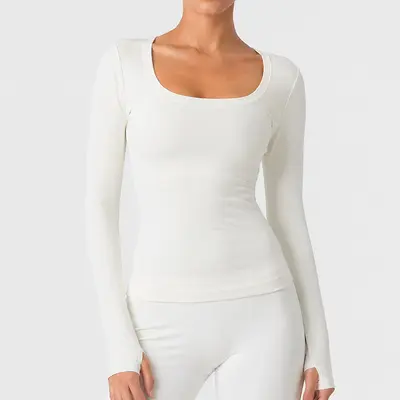 Women's Fleece-Lined Long Sleeve U-Neck Yoga Top - 8