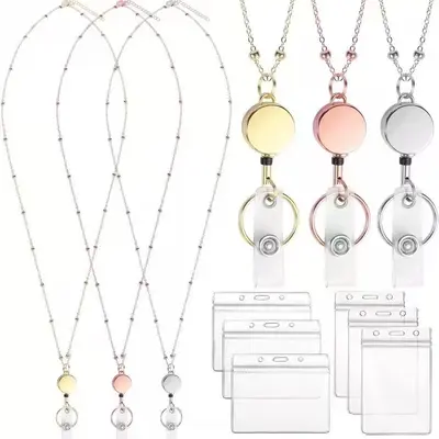 Manufacturer's Cross-Border Best-Selling Fashion Retractable Lanyard Retractable Ball Bead Necklace Sweater Chain Retractable Keychain