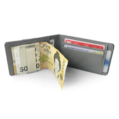 Korean Style Men's Short Wallet with Crossbody Pattern and Stainless Steel Money Clip - 4