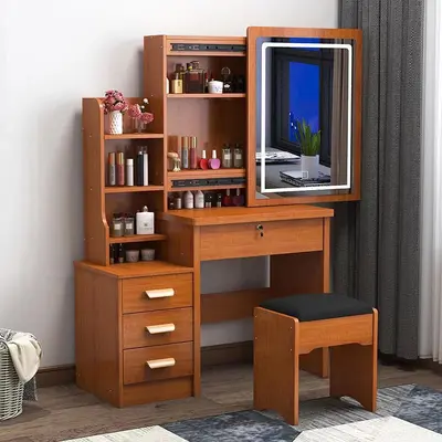 Tuvalet masası yatak odası küçük daire modern basit sürgülü ayna entegre tuvalet masası LED ışık tuvalet masası depolama dolabı