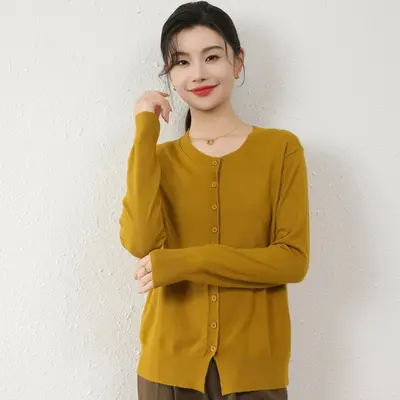 Leichte Strickjacke mit Rundhals, Mischgewebe, Damen-Herbst-Winter-Pullover - 9