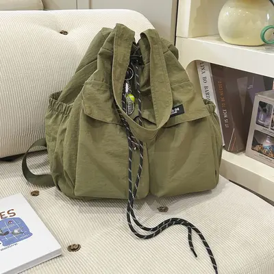 Japanese-Style Large Canvas Drawstring Bucket Backpack - 8