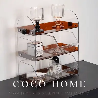 Cosmetics storage rack, desktop, with cup and tea bag compartments