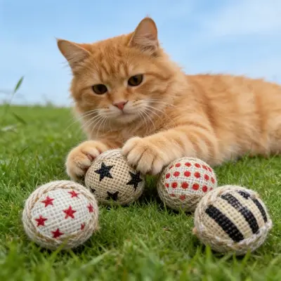 Sisal Ball Cat Toy with Squeaker, Chasing Ball - 3