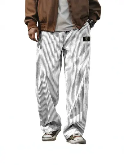 Men's Retro Corduroy Embroidered Straight-Leg Casual Pants, Loose Fit