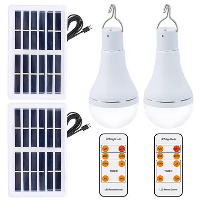 9W Solar Rechargeable LED Bulb with 3-Level Dimming and USB Charging - 7