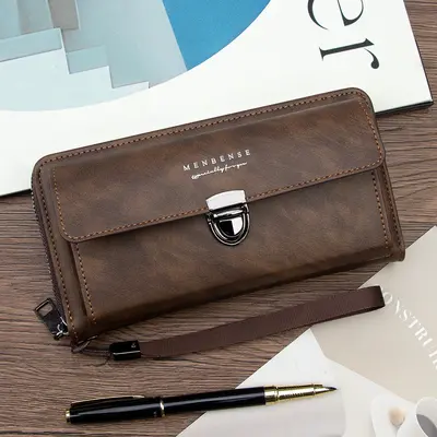 Retro Buckle Men's Long Wallet, Multi-Card Slots, Phone & Coin Compartment - 7