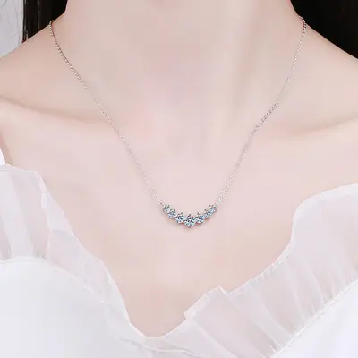 925 Silver Moissanite Necklace, Seven Princess Design, Clavicle Chain