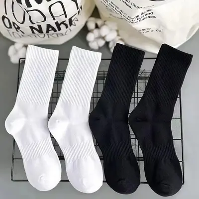 100% Xinjiang Cotton Four-Season Socks, Solid Color, Breathable, Sweat-Absorbent