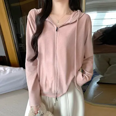 Hooded Zip-Up Sweatshirt Jacket for Women, Spring and Autumn, Loose Fit - 13