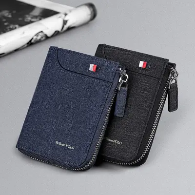 Yinghuang Paolo Men's Short Canvas Wallet with Multiple Card Slots and Coin Pocket - 2