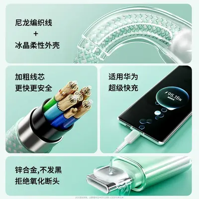 3-in-1 Gradient Braided Fast Charging Cable for Huawei and Apple, USB