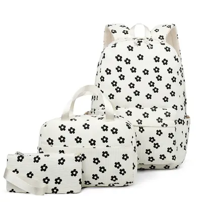 Corduroy Printed Teen Backpack with Laptop Compartment - 8