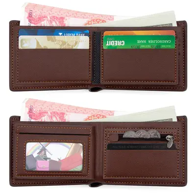 Men's Short Wallet with Multiple Card Slots, Zipper and Banknote Compartment - 5