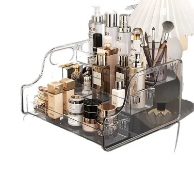 Acrylic cosmetic storage box tiered transparent - 5