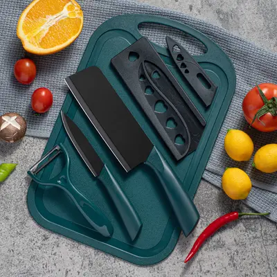 Stainless Steel Vegetable and Fruit Cutting Set with Cutting Board and Knives - 10