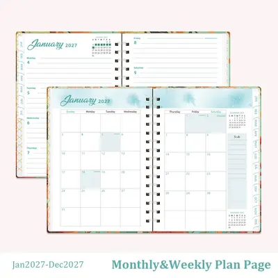 2027 yeni sınır ötesi planlayıcı defter, değerli ajanda, orijinal çiçek desenli spiral defter, askılı A5 defter.