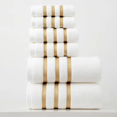 Reine Baumwolle Handtuch-Set, 6-teilig mit Goldkante, weich und saugfähig - 10