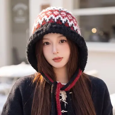 Women's Autumn Winter Jacquard Knit Beanie with Ear Protection, Heat-Retaining