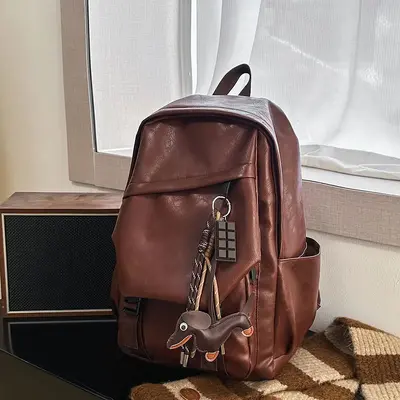 Soft Leather Retro Backpack with Water-Resistant Laptop Compartment - 8