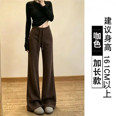 咖色lulu微喇裤女春秋2026新款高腰显瘦秋冬瑜伽加绒休闲运动卫裤 - 8