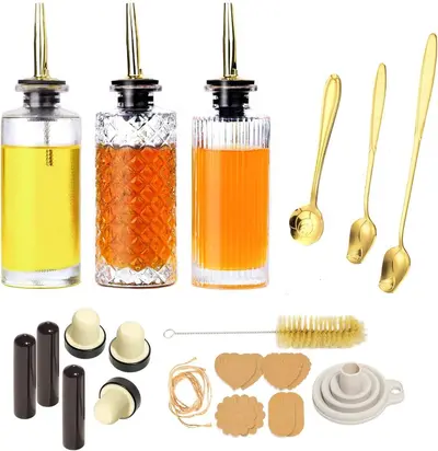 Embossed Glass Condiment Dispenser Bottle Set, Transparent - 8