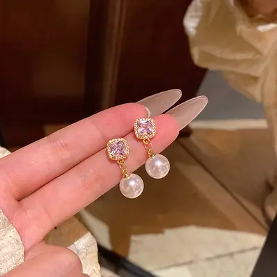 S925 gümüş iğne zirkon inci küpeler yüksek moda yay retro küpe tasarım küpe Kore küpe