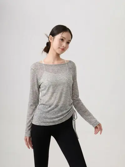 Solid Colour Long Sleeve Yoga Cover-Up, Loose Fit, Breathable - 10