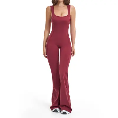 Backless Yoga Jumpsuit, Slight Flare Leg, One-Piece Slim Fit Fitness Bodysuit, Model 2546 - 5