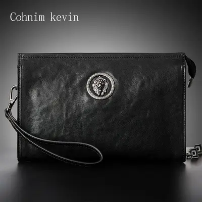 Men's Genuine Leather Clutch Bag, Soft Leather, Large Capacity Phone Bag - 4