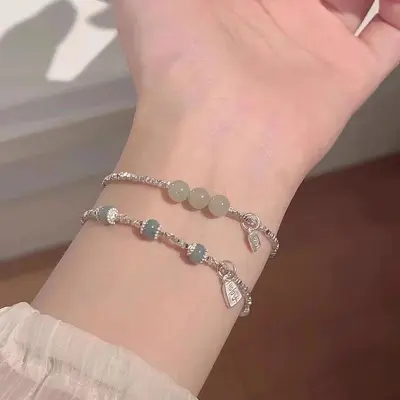S925 gümüş Hetian yeşim bilezik mavi taş - 2