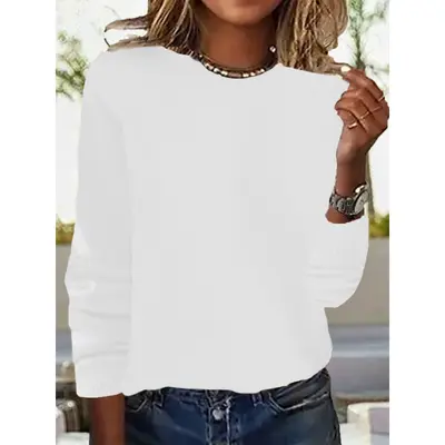 Women's Round Neck Long Sleeve Thin Knit Sweater, Solid Color - 9