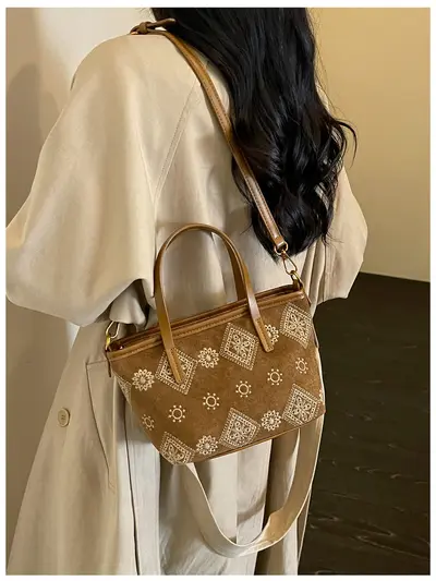 Bohem Etnik Nakışlı Tote Çanta, Sonbahar-Kış Retro Model - 5