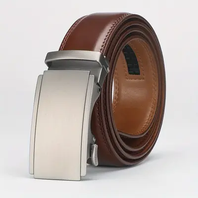 Foreign trade cross-border automatic buckle belt men's leather belt buckle male genuine leather youth business automatic buckle matte